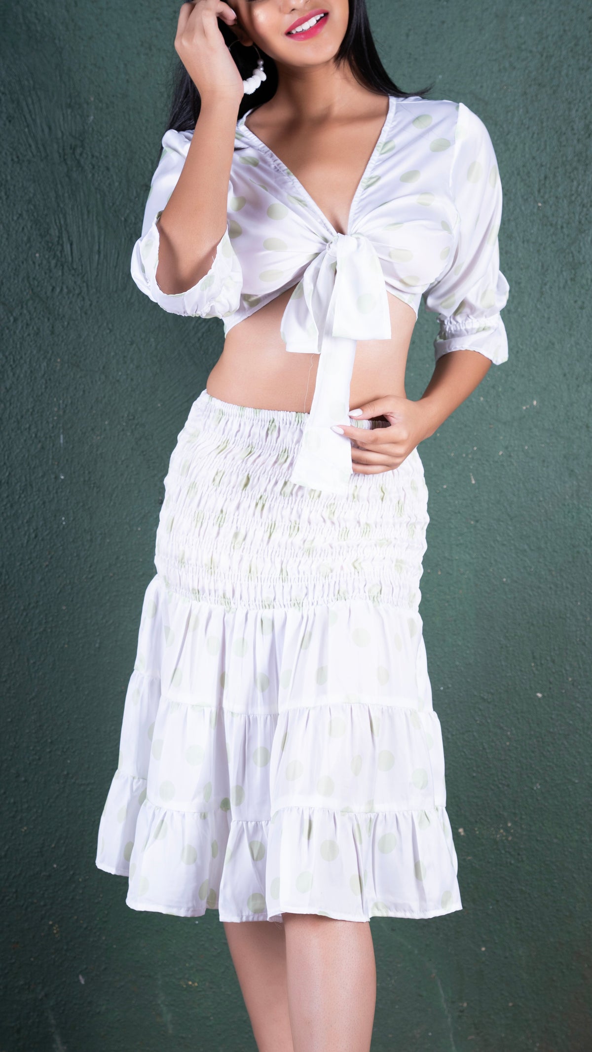 Noroke Sustainable fabric | Bemberg Polka Dot Skirt Co-Ord Set Women - White | Grocsy