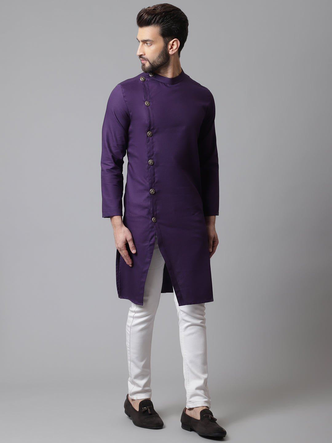 Even Apparels Purple Sherwani Kurta With Asymetrical Cut | Grocsy