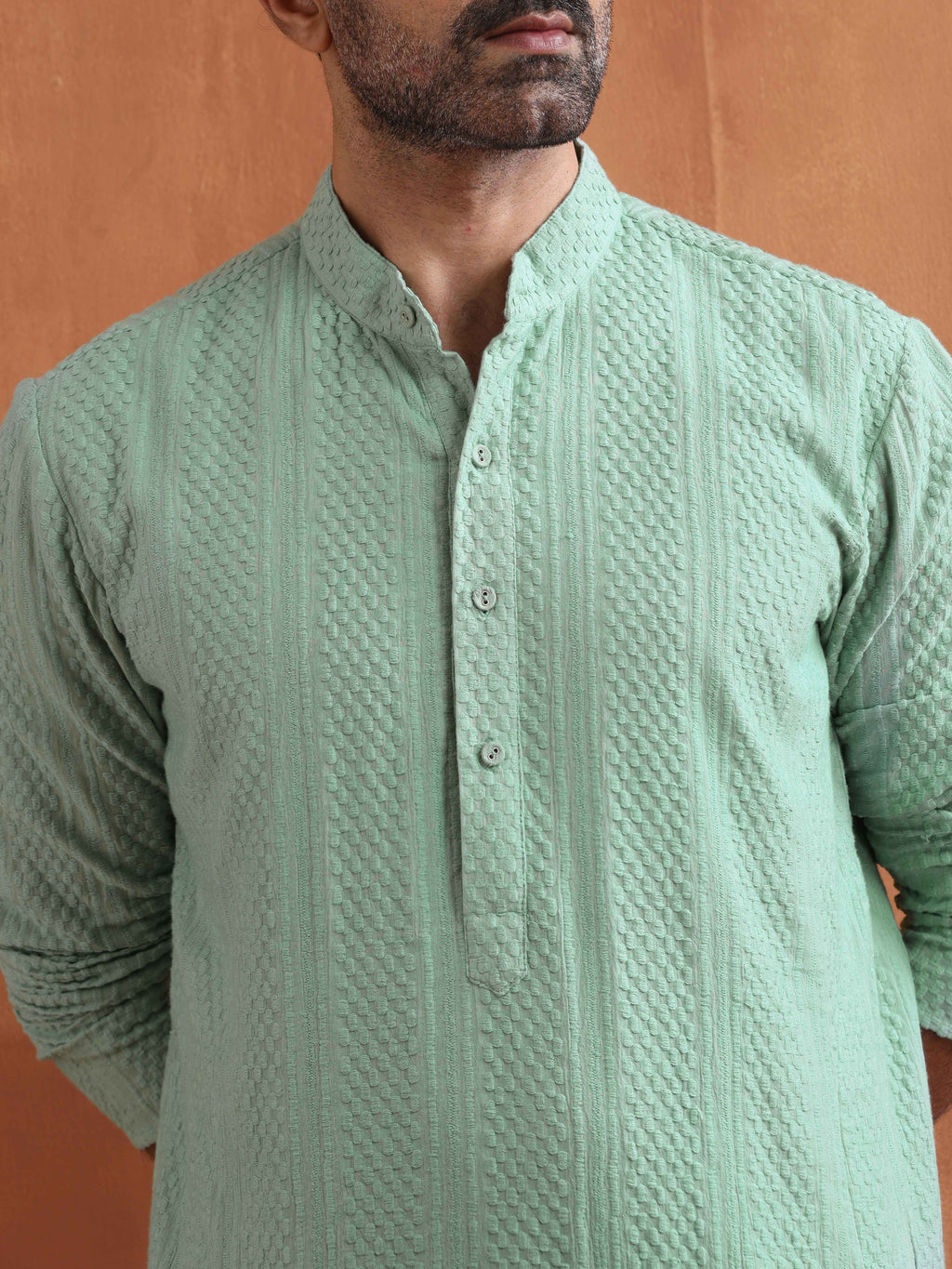 trueBrowns Men's Green Cotton Dobby Kurta | Grocsy