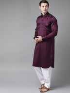 Fabmade Men Purple Pathani Kurta With Salwar | Grocsy