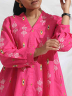 trueBrowns Pink Cotton Print Flared Top Co-ord Set | Grocsy
