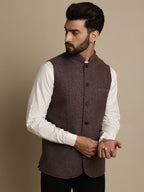 Even Apparels Men's Brown Mandarin Collar Waistcoat | Grocsy