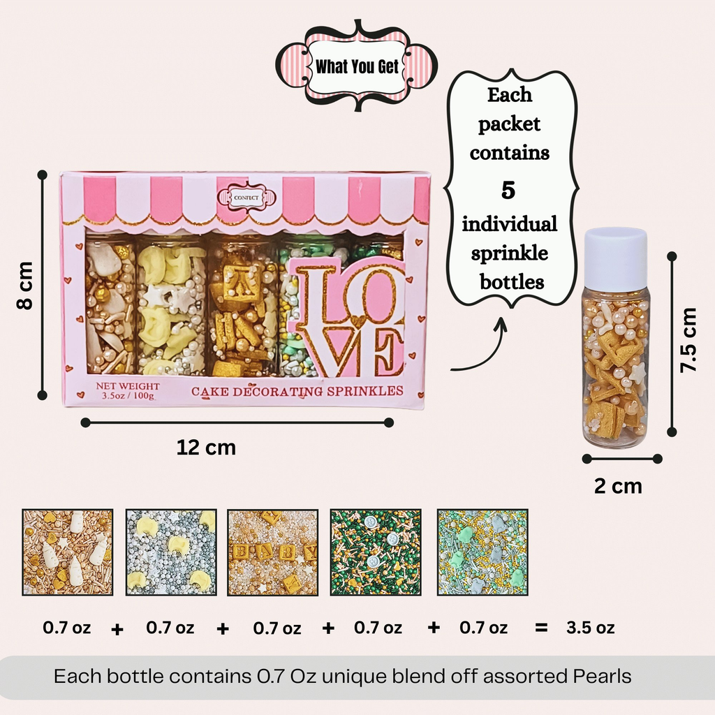 Confect Baby Shower Sprinkles | Birthday Sprinkles | Gender Reveal Sprinkles Pack of 5 (BABY SHOWER -05) | Grocsy