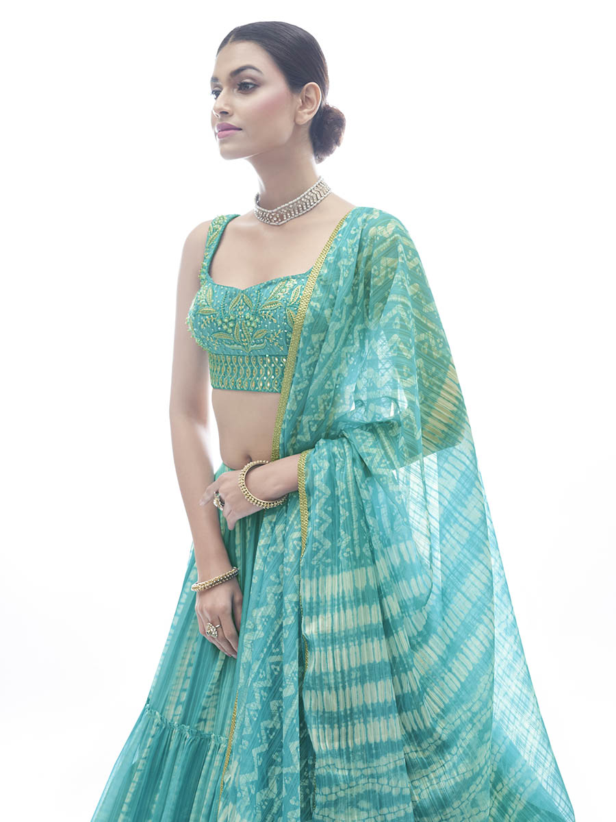 Myra Sea Green Jaquard Embroidered Designer Lehenga | Grocsy
