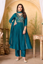 Anaita Teal Anarkali Readymade Suit with Embroidery Work | Grocsy