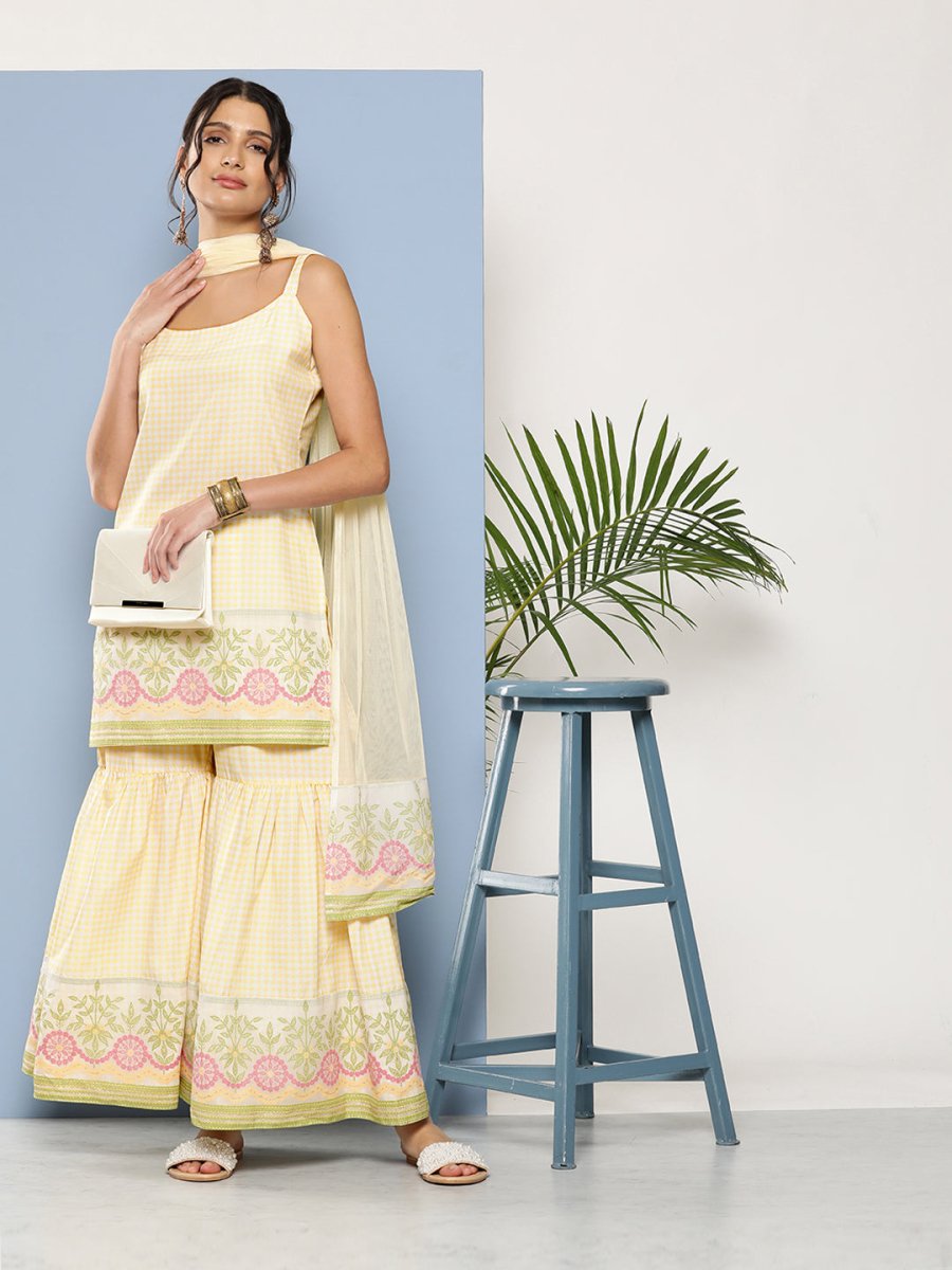 Ahalyaa Women Yellow Kurta with Sharara & With Dupatta | Grocsy