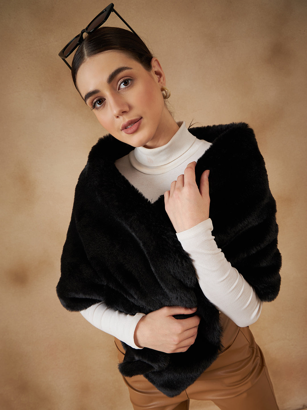 InWeave Women's Black Long Faux Fur Cape | Grocsy