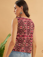 InWeave Wine Ikkat Print W/U Top | Grocsy