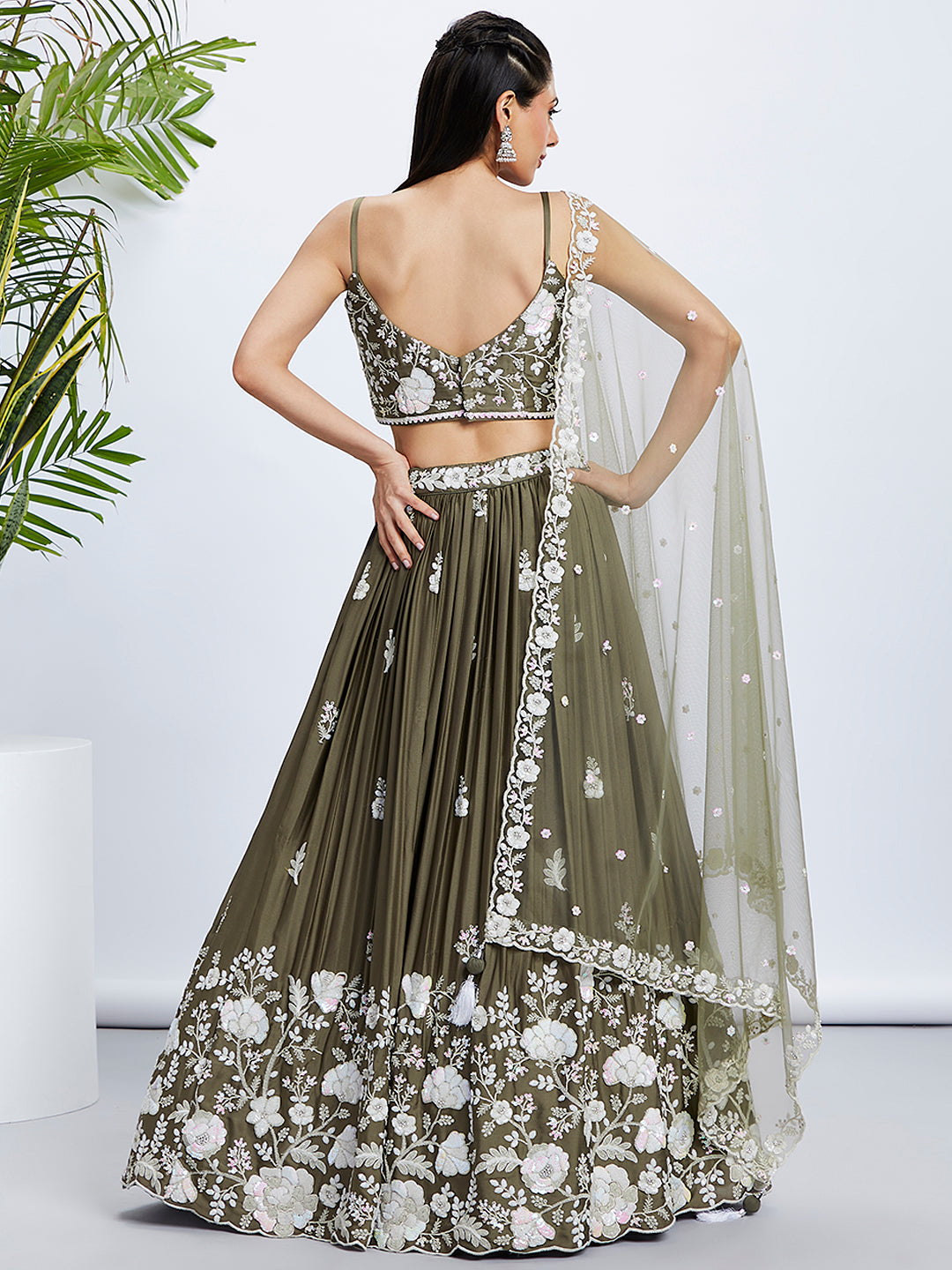 House of Panchhi Teal - Georgette Sequins, Mirror And Thread Embroidery Lehenga Choli | Grocsy