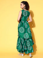 InWeave Women's Green Bandhani Motif Tiered Sharara Set | Grocsy
