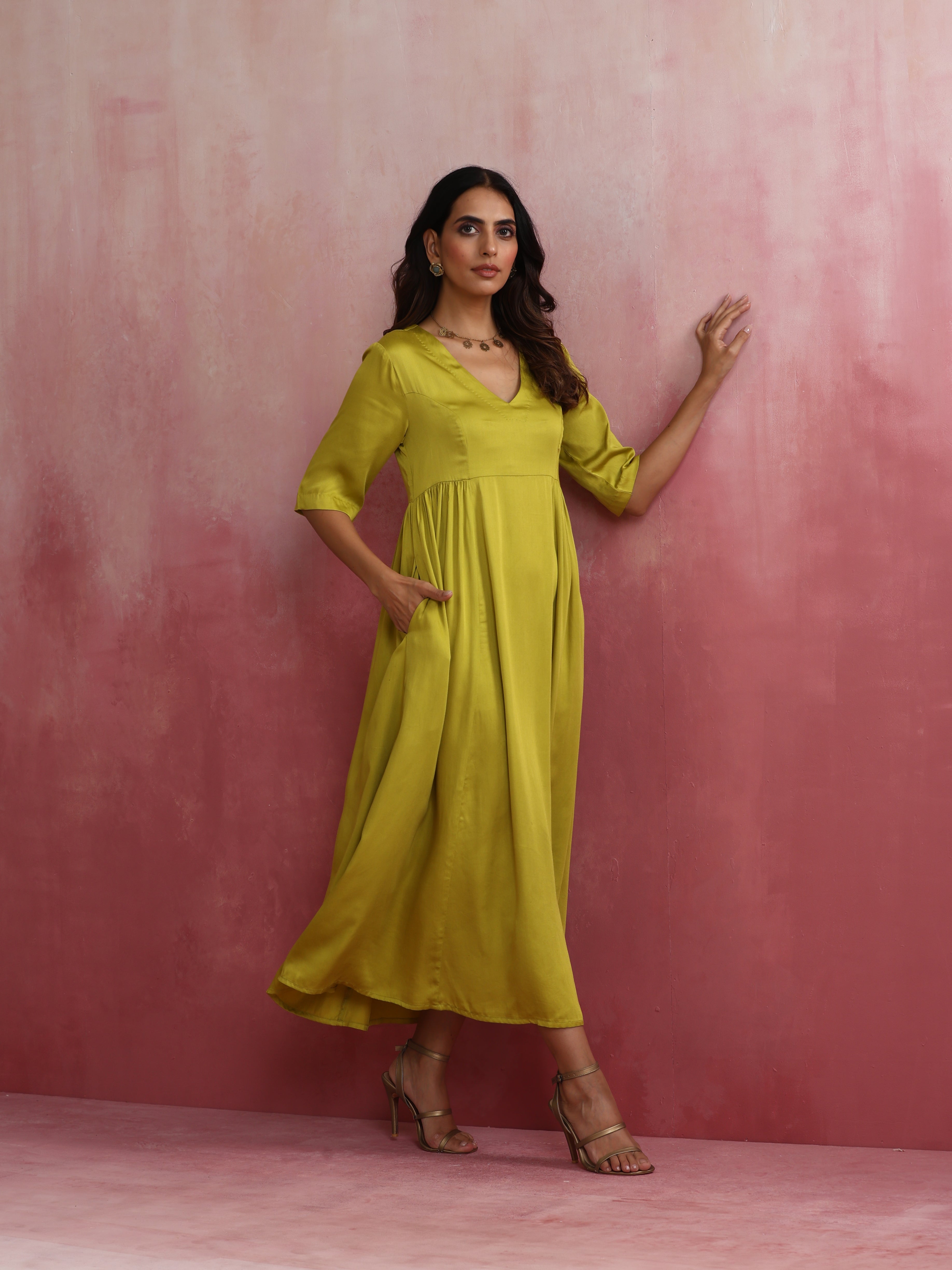 trueBrowns Modal Lime Green Dress | Grocsy