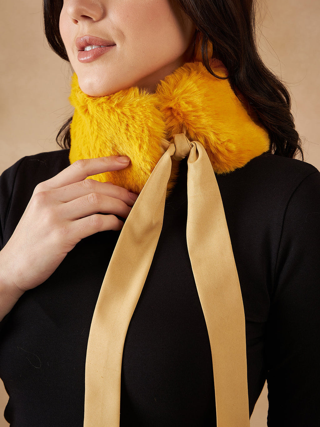 InWeave Women's Yellow Fur Neckpiece | Grocsy