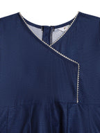 Ahalyaa Girls Navy Blue Velvet Angrakha Gotta Patti Kids Kurta with Palazzos | Grocsy
