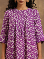 trueBrowns Purple Zig-Zag Printed Silk Kurta Pant Set | Grocsy