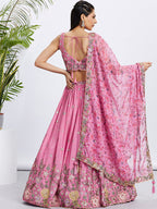 House of Panchhi Lime Green Chiffon Sequins And Thread Embroidery Lehenga Choli & Dupatta | Grocsy