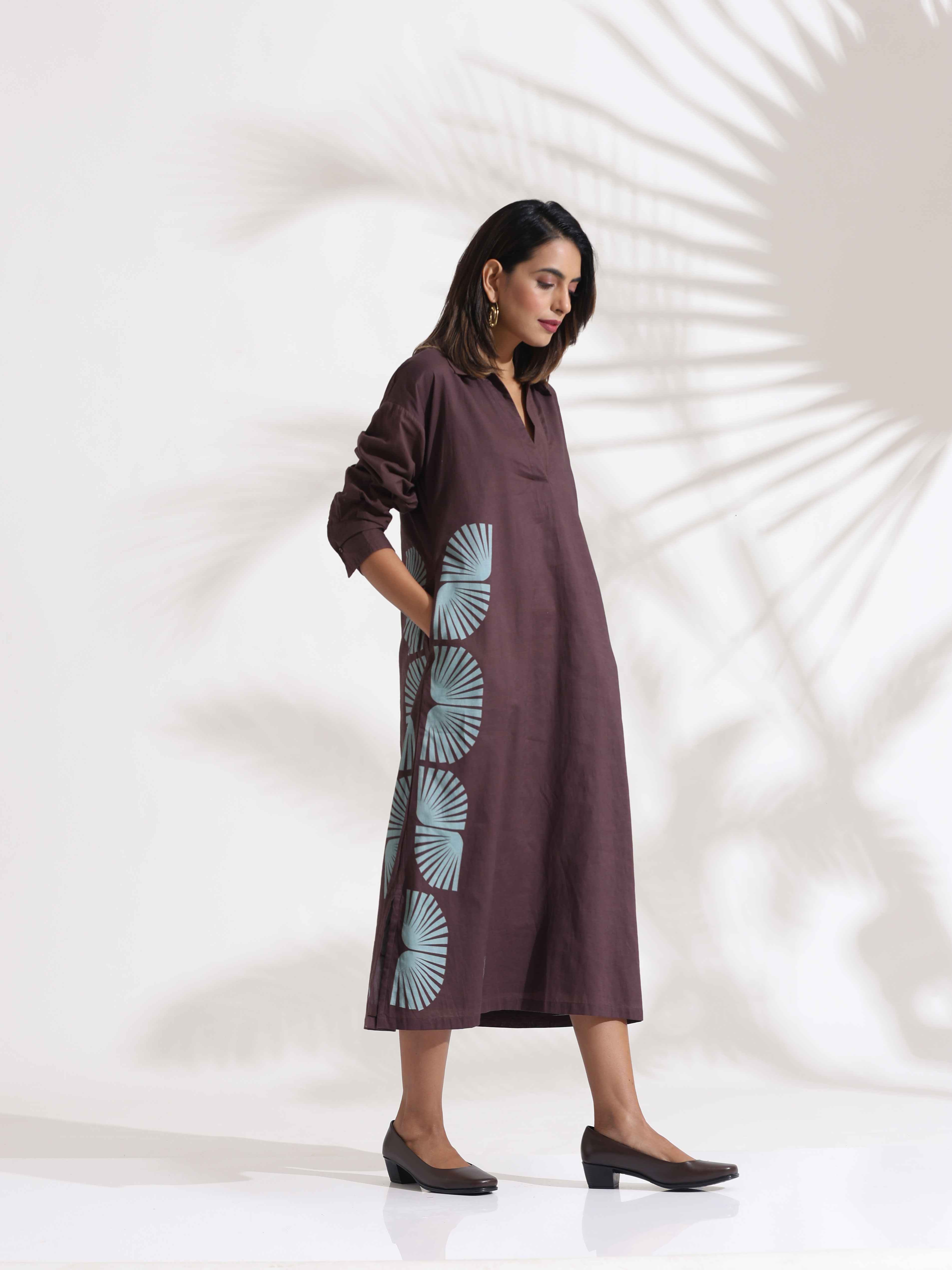 trueBrowns Cola Cotton Print A-line Dress | Grocsy