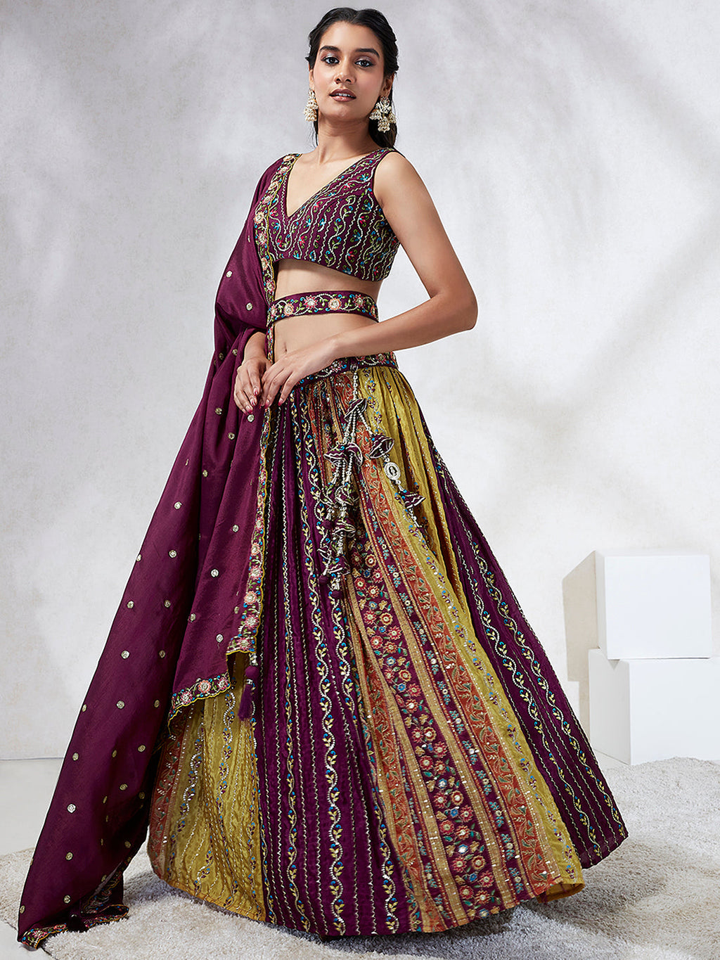 House of Panchhi Green Pure Georgette Sequins And Thread Embroidery Lehenga Choli & Dupatta | Grocsy