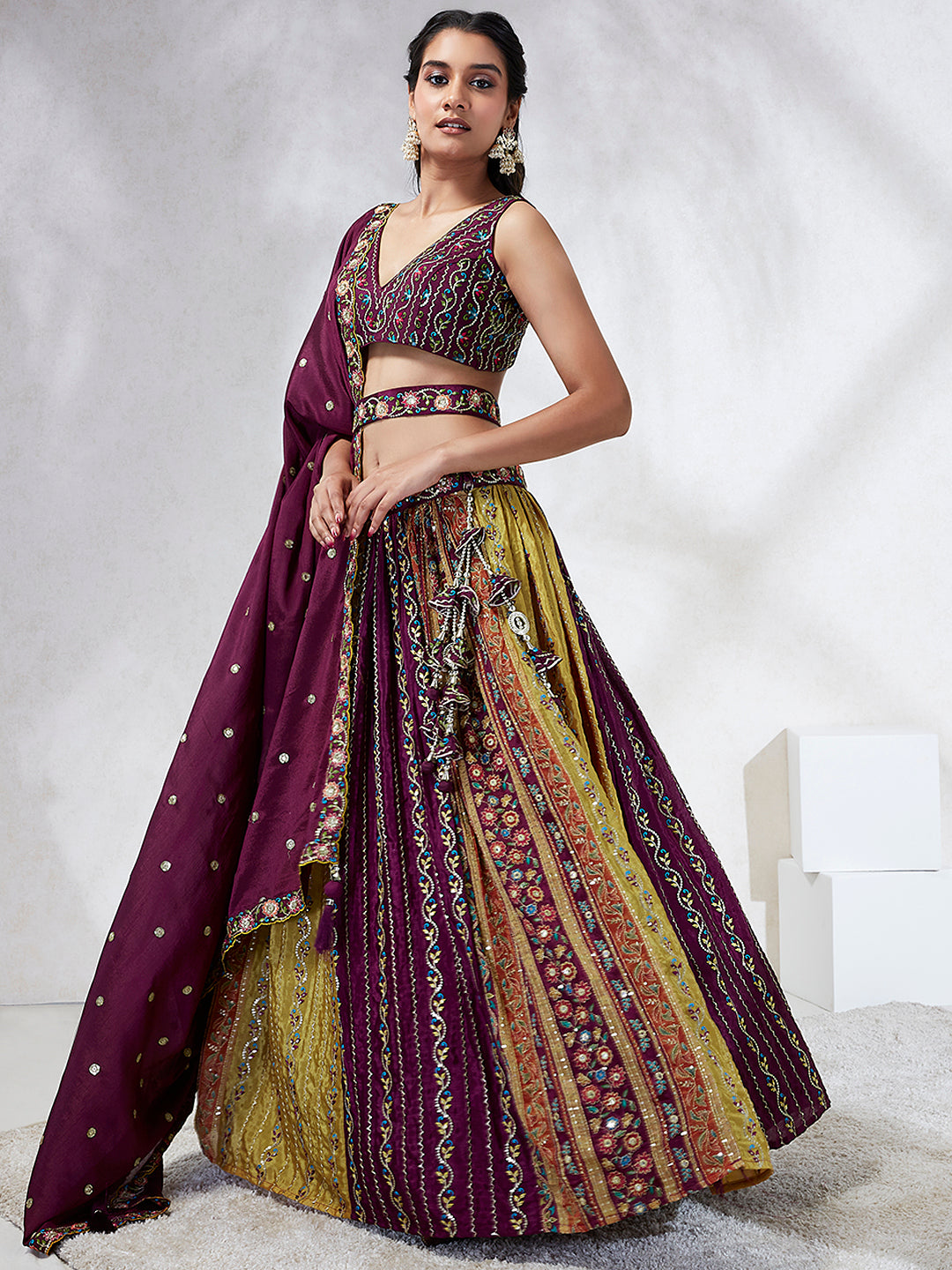 House of Panchhi Green Pure Georgette Sequins And Thread Embroidery Lehenga Choli & Dupatta | Grocsy