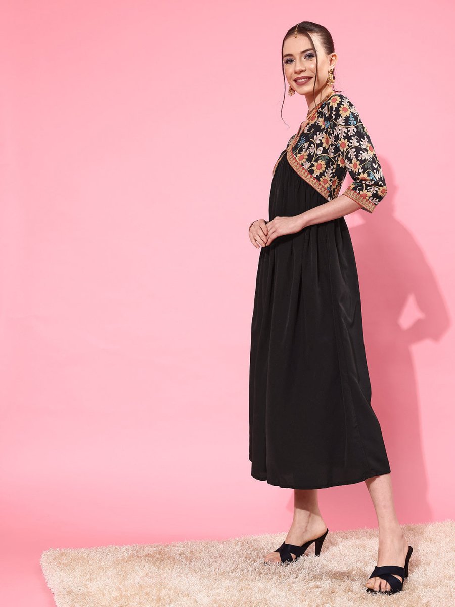 Ahalyaa Floral Printed Empire Midi Dress | Grocsy