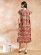 InWeave Women's Maroon Mughal Kalamkari A Line Dress | Grocsy