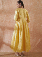 InWeave Women's Light Yellow Mirror Work Long Anarkali Kurta | Grocsy