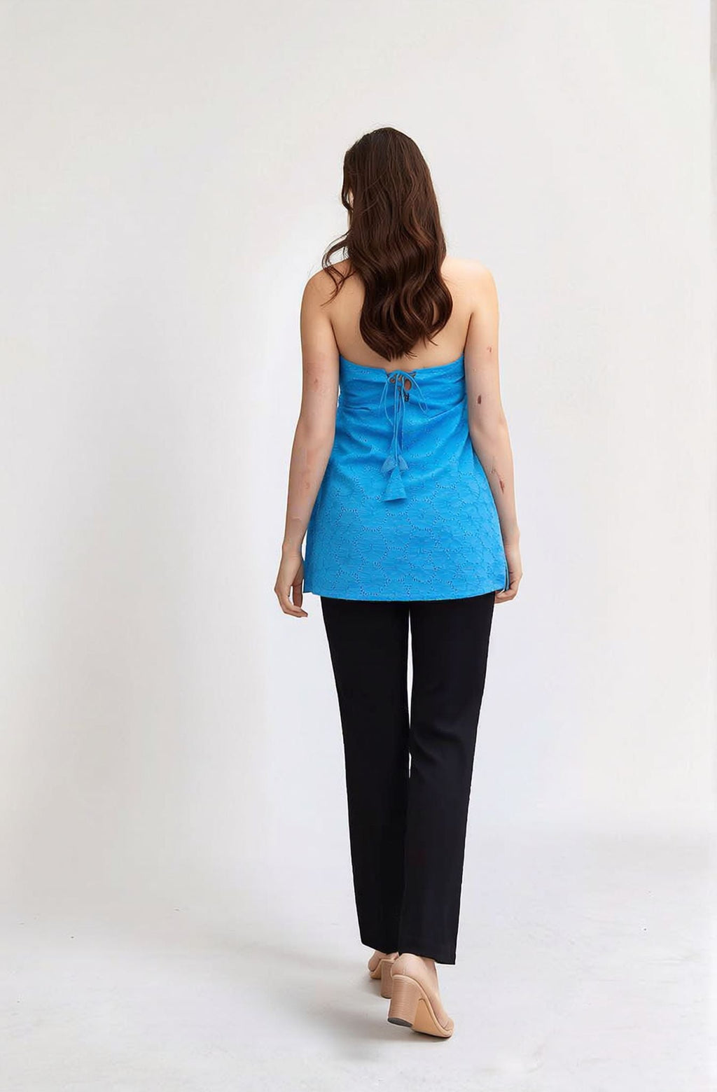 Myshka Women Blue Schiffili Work Halter Neck Longline Top | Grocsy