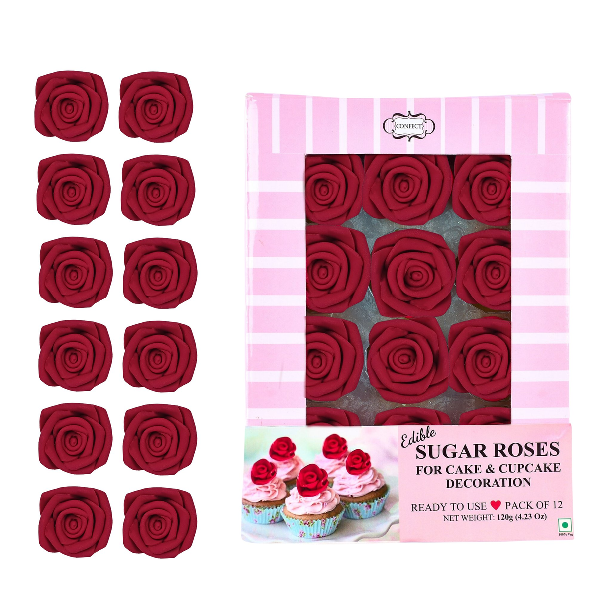Confect Rich Deep Burgundy Rose | Edible Sugar Roses Topper | Grocsy