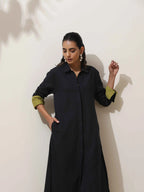 trueBrowns Black Cotton Linen Kurta Pant Set | Grocsy