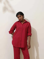 trueBrowns Maroon Cotton Linen Co-Ord Set | Grocsy