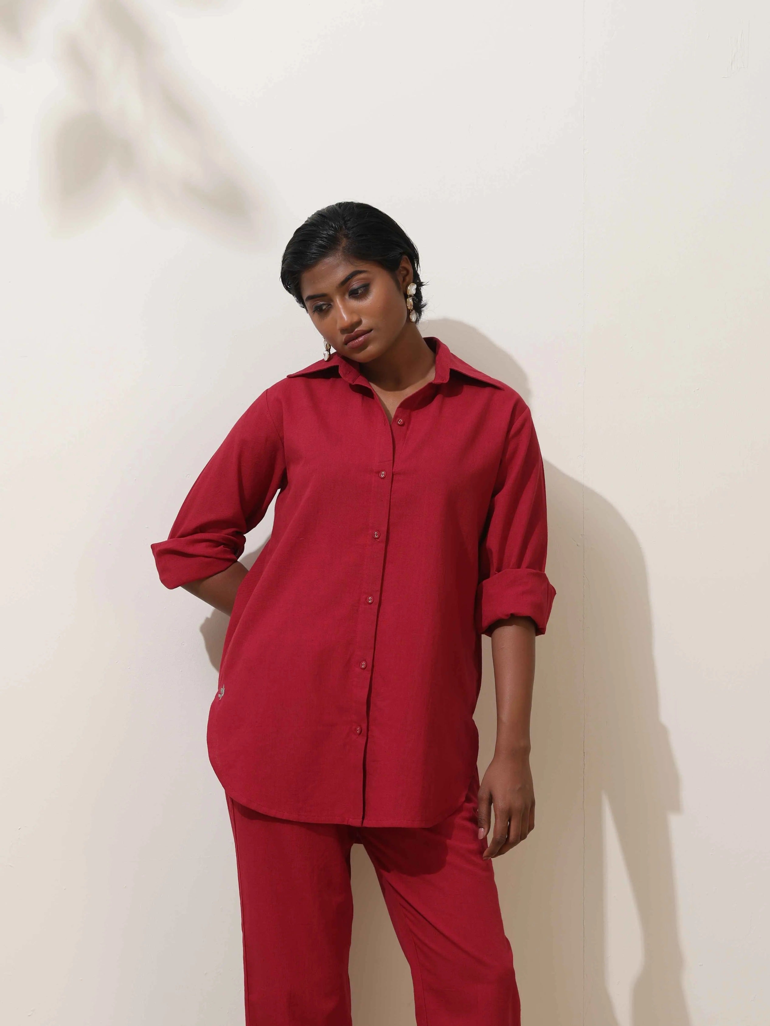 trueBrowns Maroon Cotton Linen Co-Ord Set | Grocsy