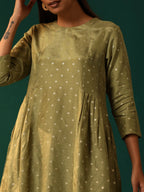 trueBrowns Green Square Viscose Silk Side Gathered Co-ord Set | Grocsy