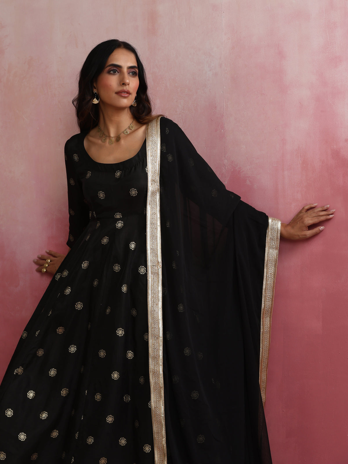 trueBrowns Black Viscose Silk Kurta Set | Grocsy