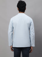 Even Apparels Blue Pure Cotton Kurta With Band Collar | Grocsy
