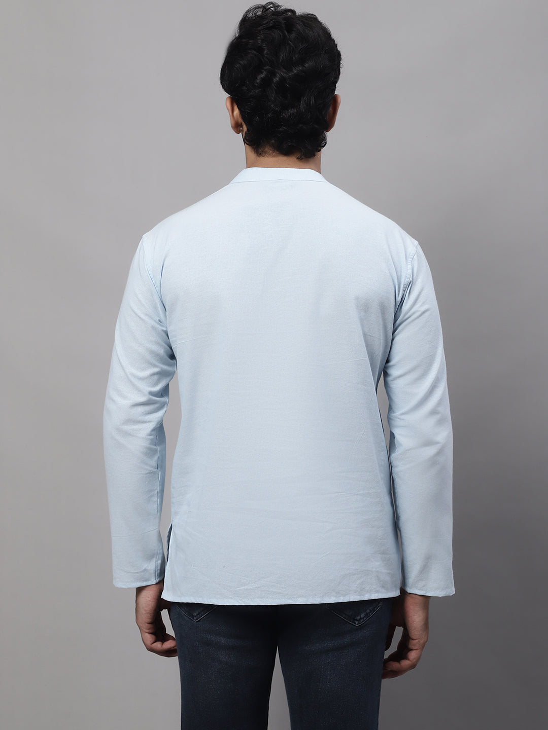 Even Apparels Blue Pure Cotton Kurta With Band Collar | Grocsy