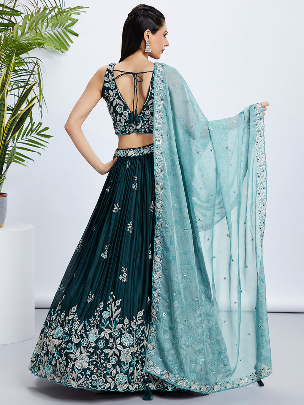 House of Panchhi Pink Net Cutdana, Sequins And Zarkan Embroidery Lehenga Choli & Dupatta | Grocsy
