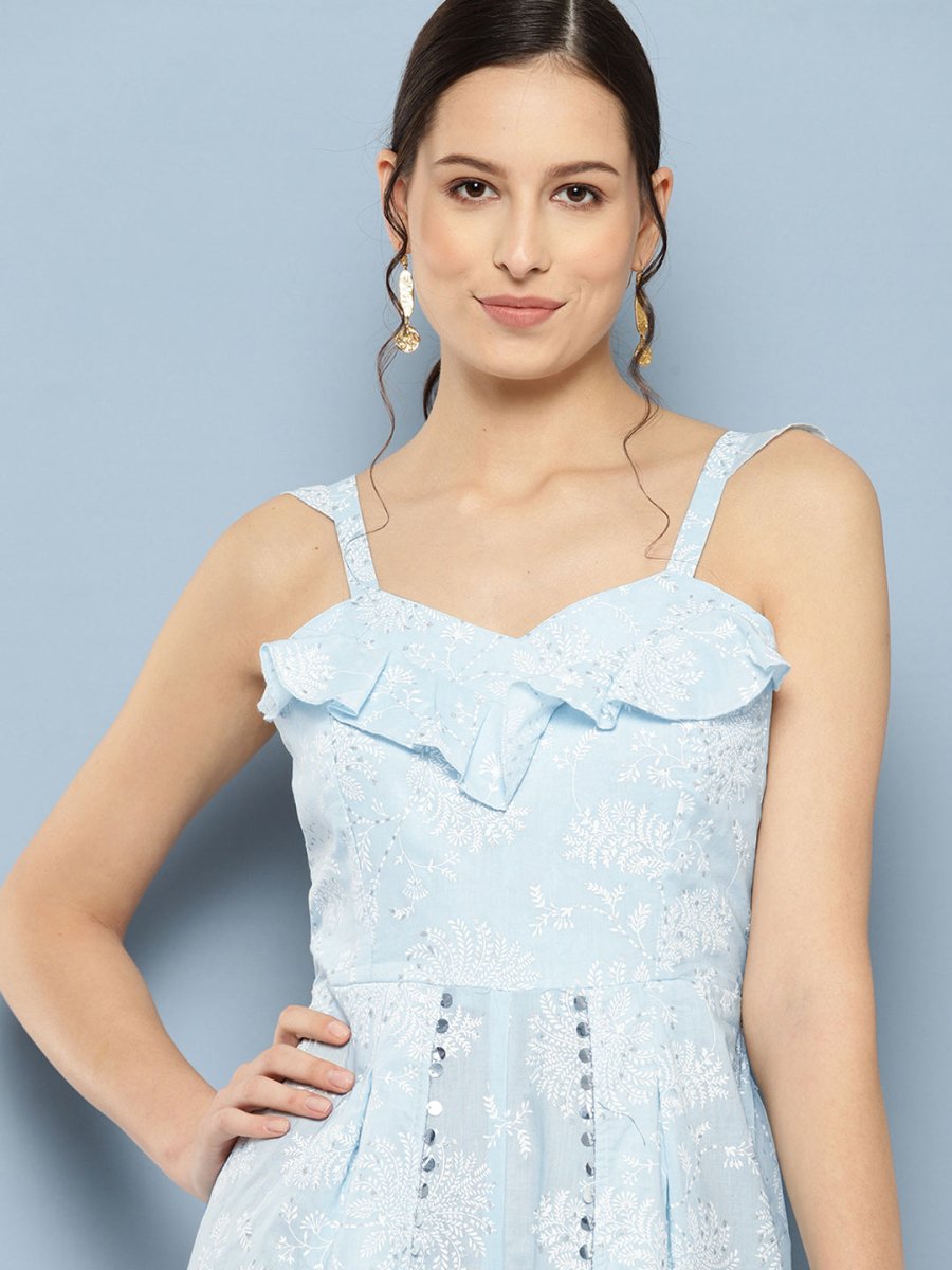 Ahalyaa Printed Basic Jumpsuit with Ruffles | Grocsy