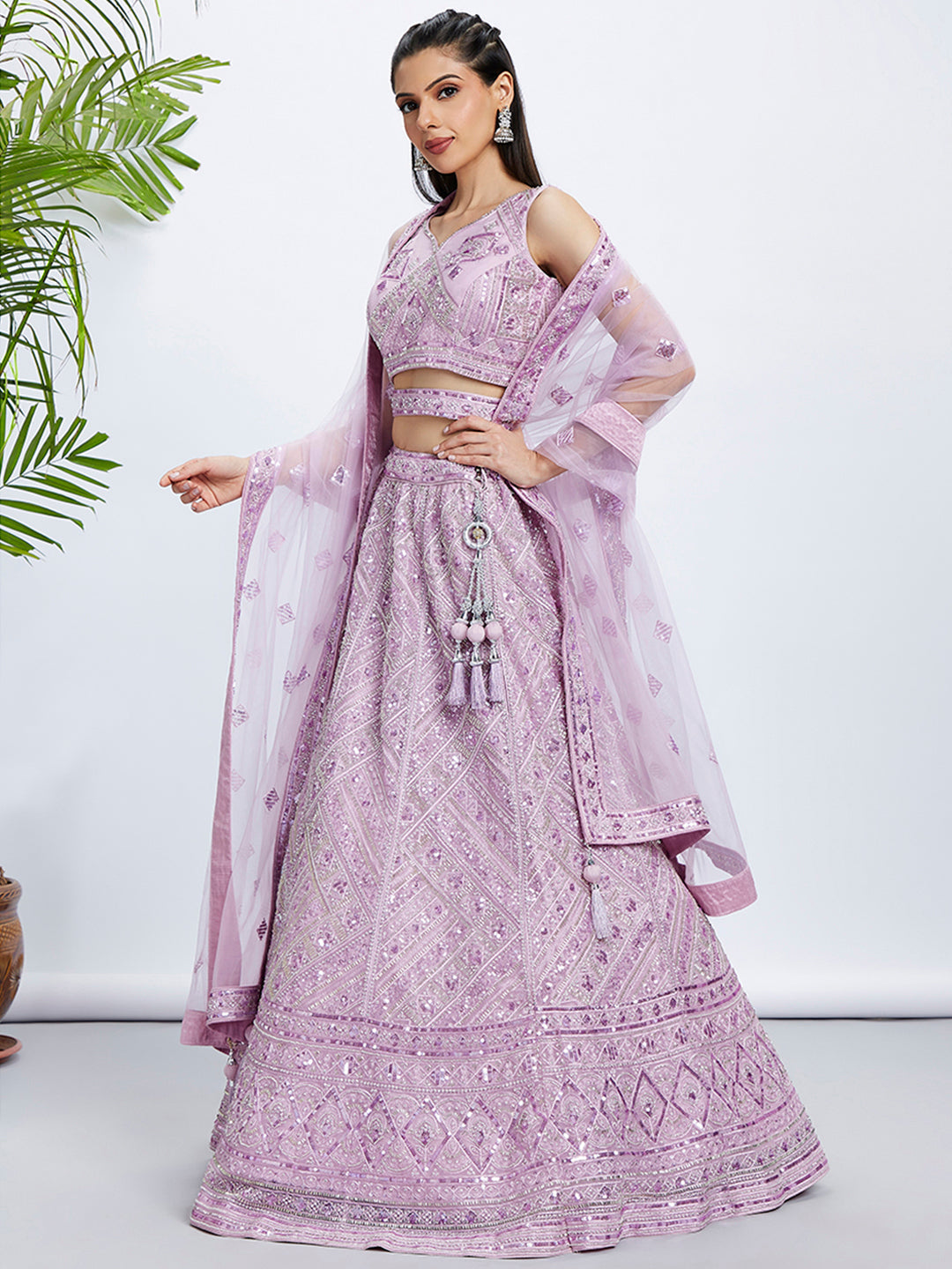 House of Panchhi Sea Green Georgette Sequins And Thread Embroidery Lehenga Choli & Dupatta | Grocsy
