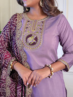 The52 Women's Gorgeous Viscose Embroidery Straight Kurta with Pant And Dupatta Set | Grocsy