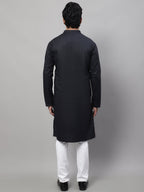 Even Apparels Black Pure Cotton Kurta With Band Collar | Grocsy