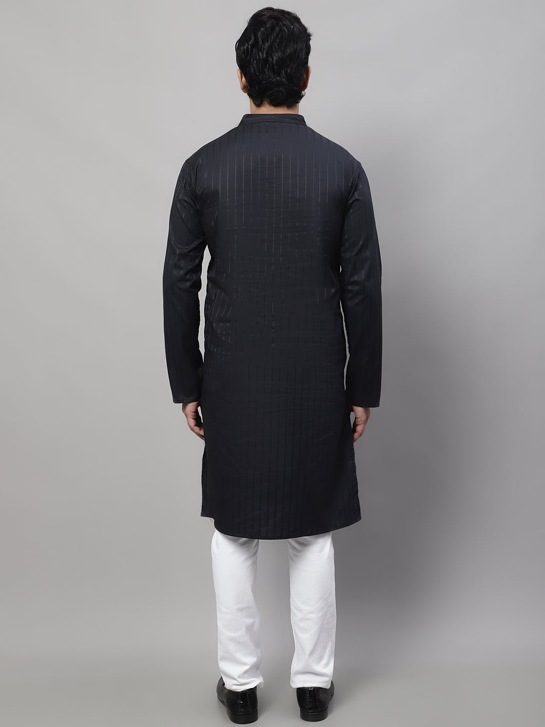 Even Apparels Black Pure Cotton Kurta With Band Collar | Grocsy