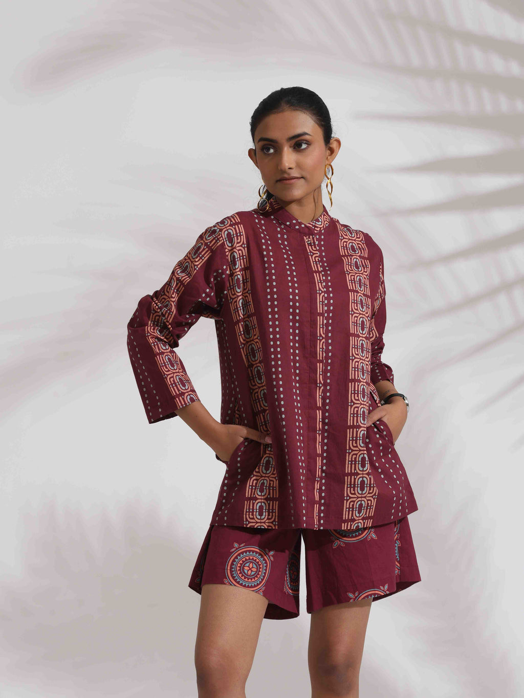 trueBrowns Purple Cotton Print Short Co-ord Set | Grocsy