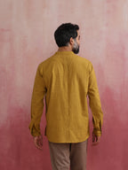 trueBrowns Men's Mustard Cotton Mandarin Collar Stylized Kurta | Grocsy