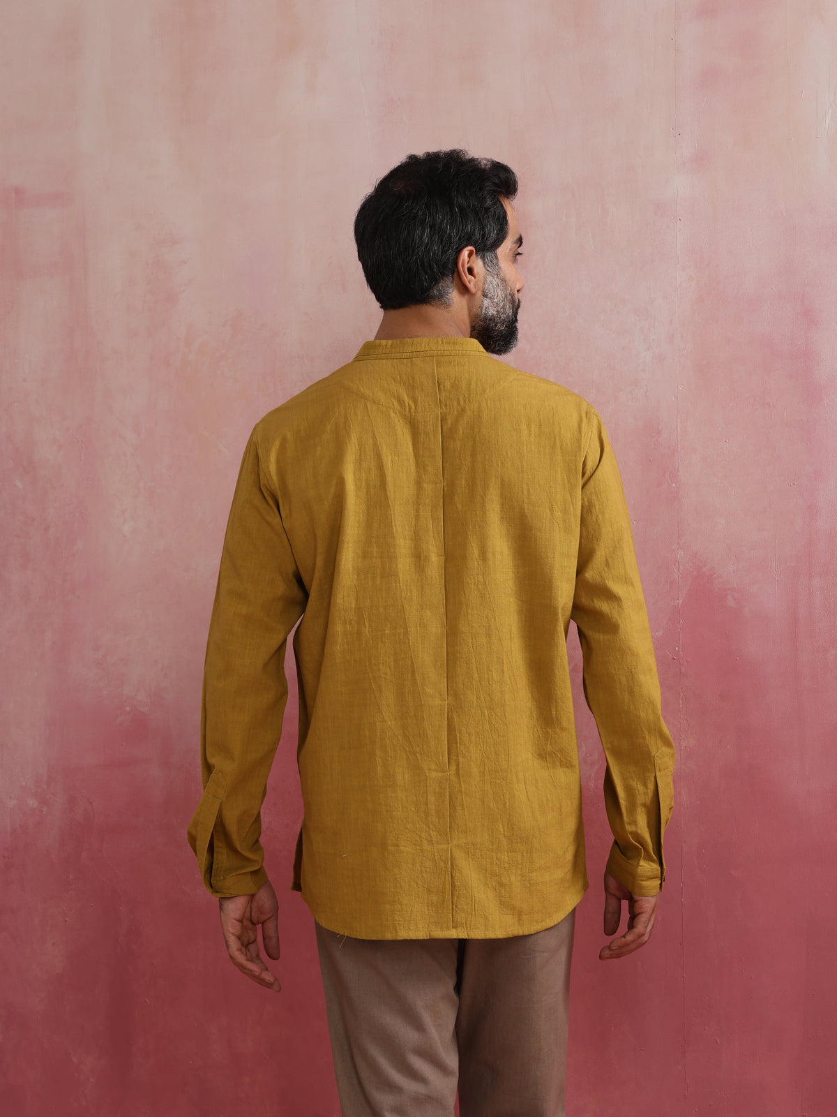 trueBrowns Men's Mustard Cotton Mandarin Collar Stylized Kurta | Grocsy