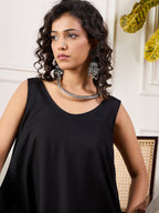 InWeave Black Round Sleeveless Jumpsuit | Grocsy