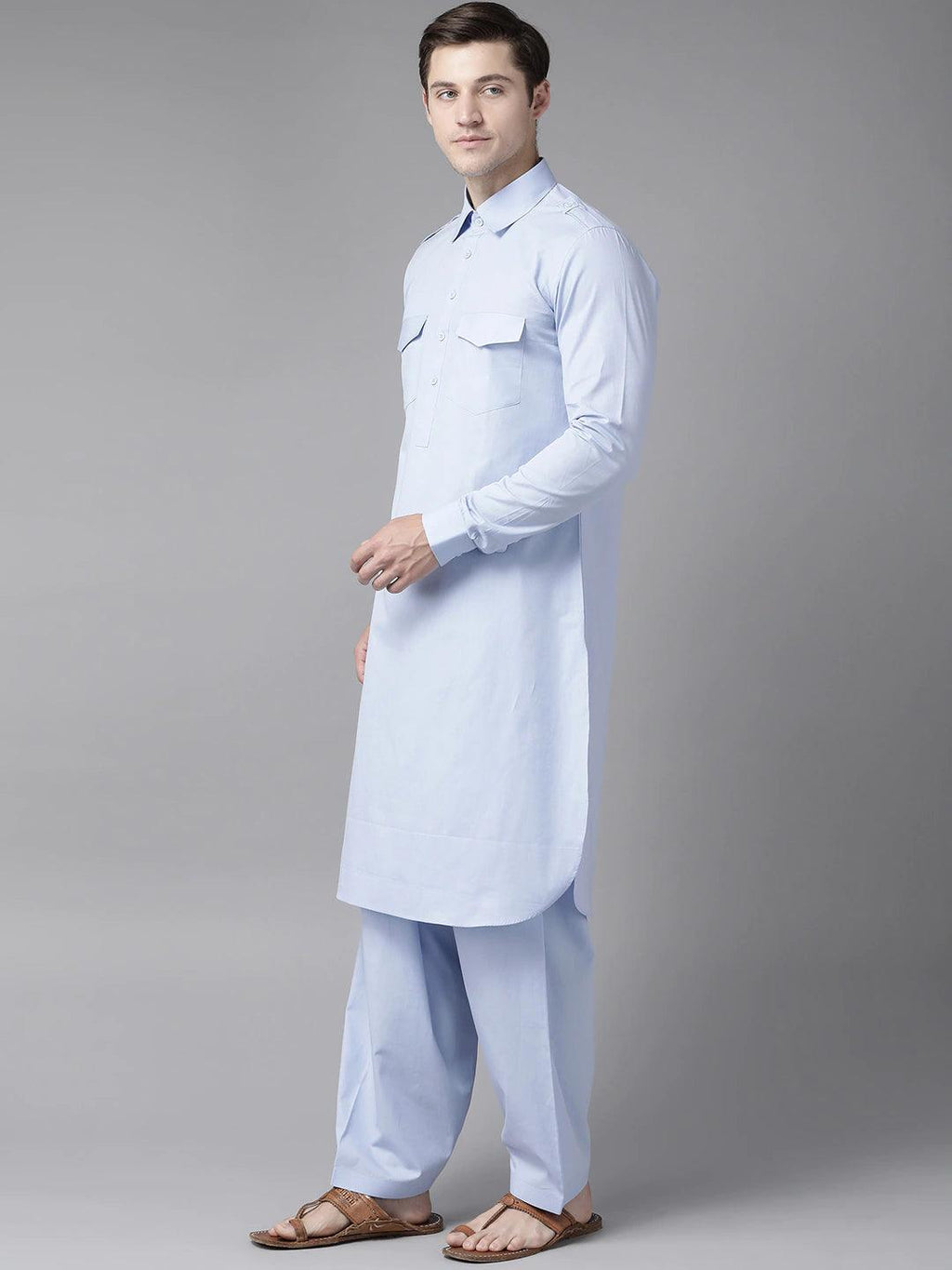 Fabmade Men Sky Blue Pathani Suits | Grocsy