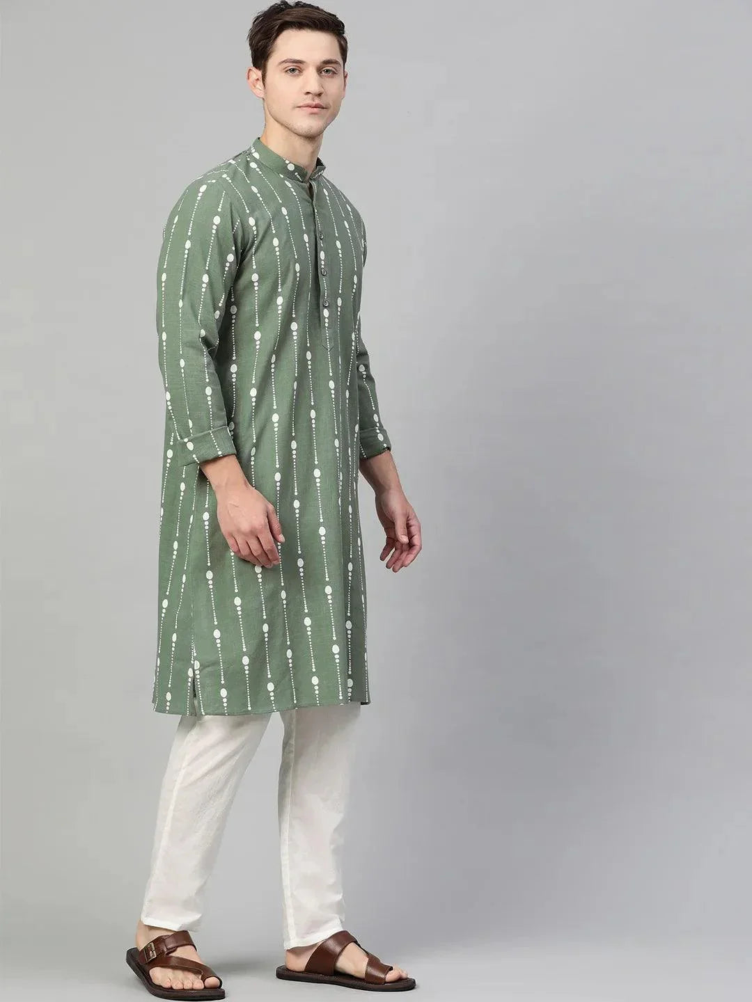 Fabmade Green And White Printed Straight Kurta | Grocsy