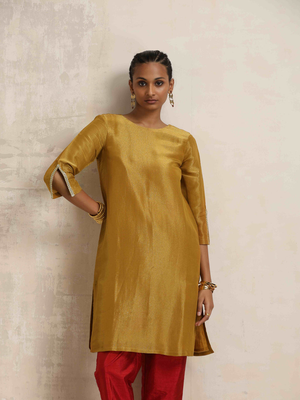 trueBrowns Gold Tissue Kurta Co-ord Set | Grocsy