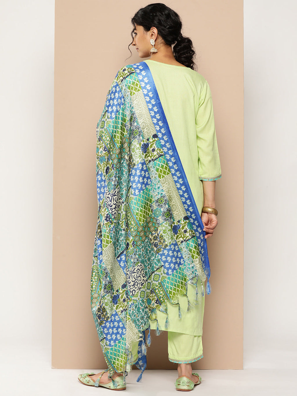 KSUT (House of Varanga) Green Kurta With Lace Embellishment Paired With Straight Pant And Dupatta | Grocsy