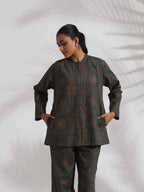 trueBrowns Green Cotton Print Shirt Top & Pants Co-ord Set | Grocsy