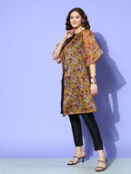 InWeave Women's Camel Brown White Rose Chintz Organza Cape | Grocsy